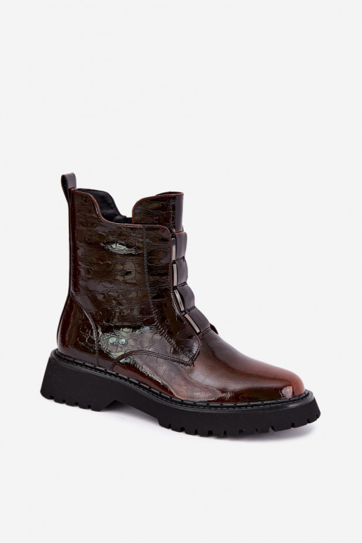 Bottines isolées pour femmes avec effet verni T.Sokolski Z26-501 marron