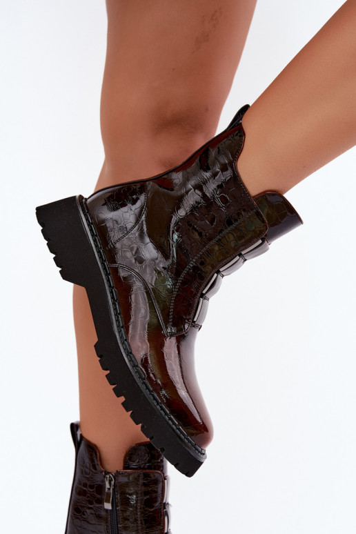 Isolierte Damenstiefeletten mit Lackeffekt T.Sokolski Z26-501 braun