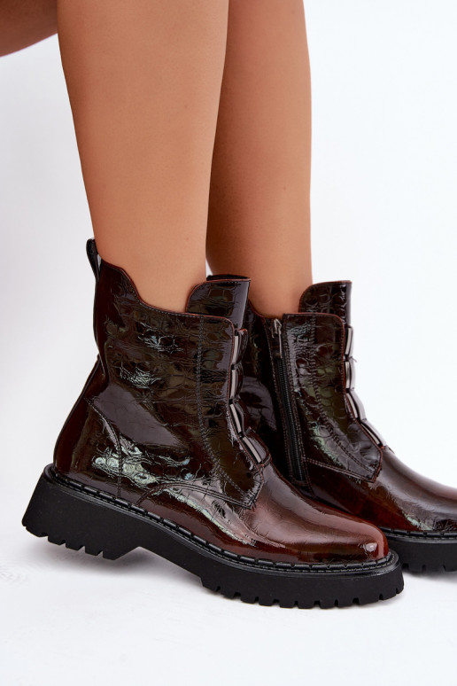 Bottines isolées pour femmes avec effet verni T.Sokolski Z26-501 marron