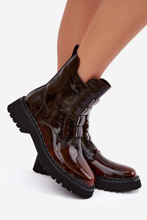 Isolierte Damenstiefeletten mit Lackeffekt T.Sokolski Z26-501 braun