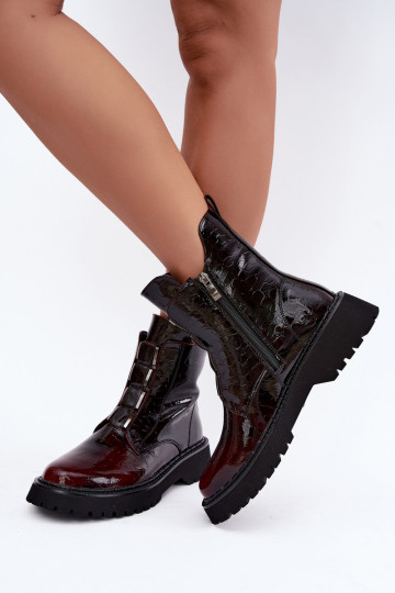 Bottines isolées pour femmes avec effet verni T.Sokolski Z26-501 bordeaux 2