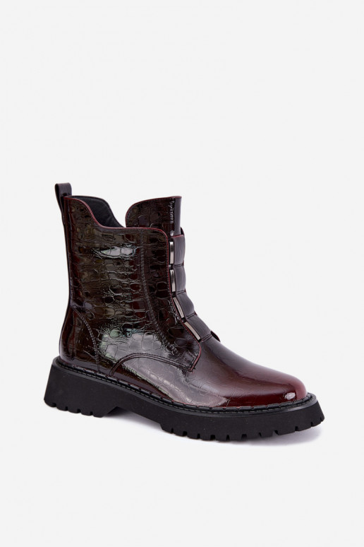 Bottines isolées pour femmes avec effet verni T.Sokolski Z26-501 bordeaux