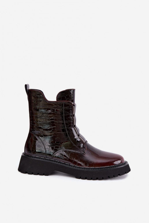 Bottines isolées pour femmes avec effet verni T.Sokolski Z26-501 bordeaux
