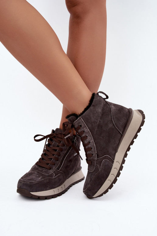 Bottines isolées pour femmes en simili daim couleur grise Alirella