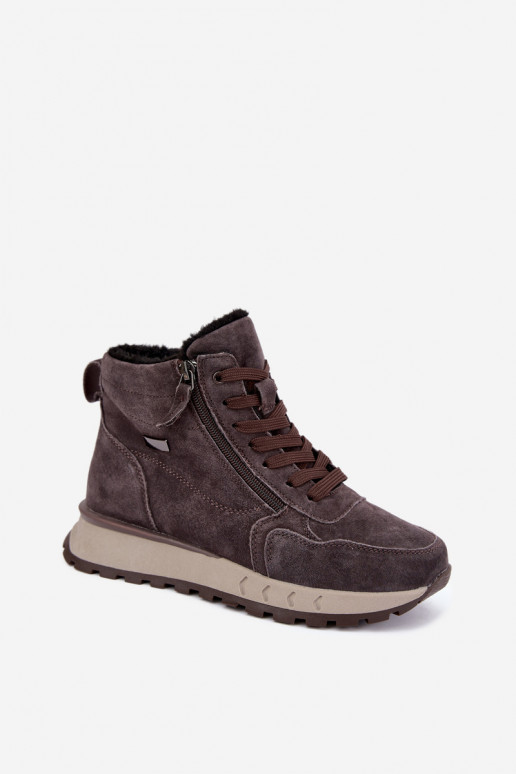 Bottines isolées pour femmes en simili daim couleur grise Alirella