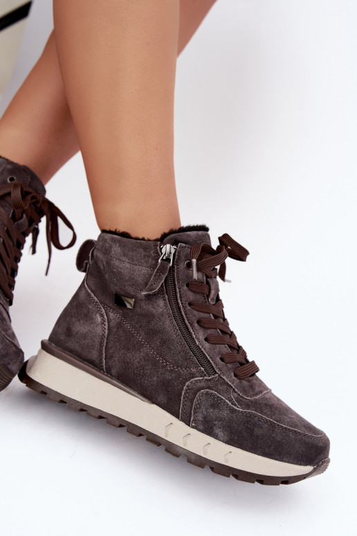 Gevoerde dames enkellaarsjes van faux suede grijs Alirella
