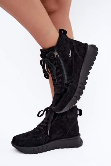 Bottines isolées pour femmes en simili daim couleur noire Alirella