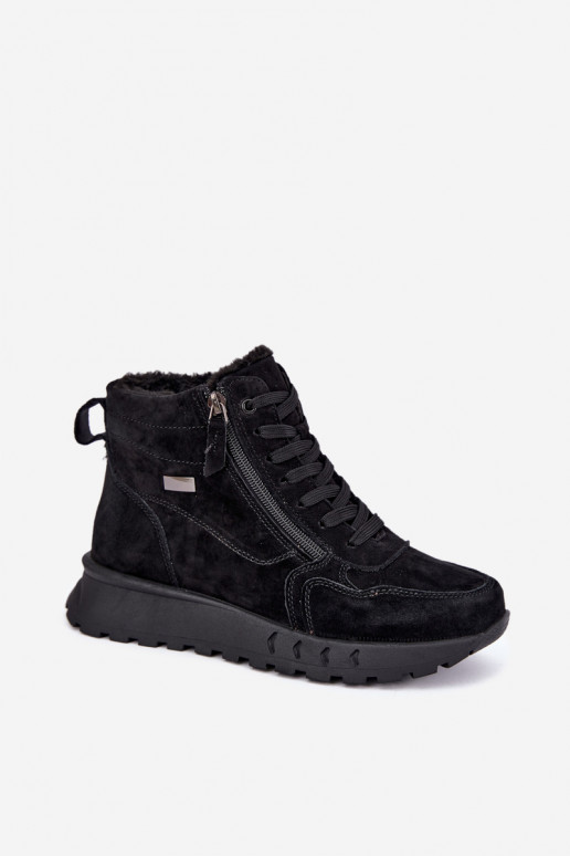Isolierte Damenstiefeletten aus Kunstveloursleder schwarz Alirella