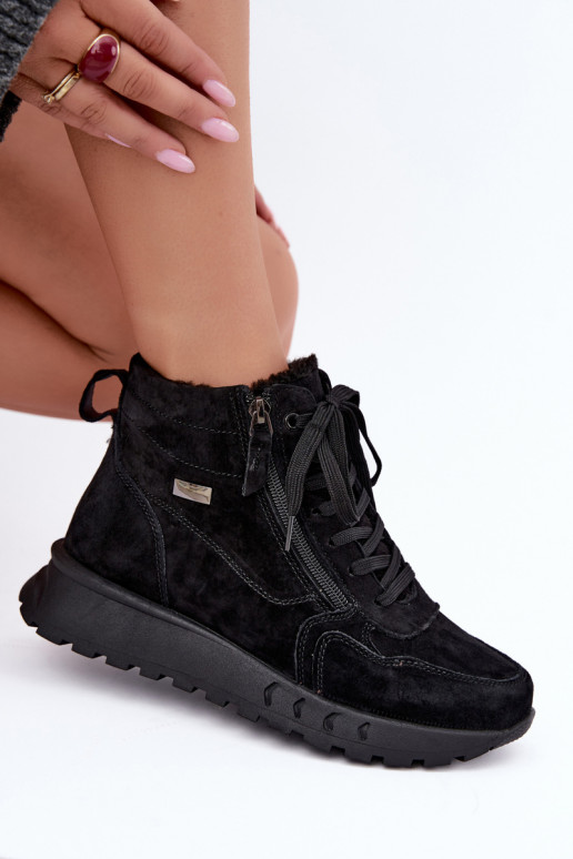 Isolierte Damenstiefeletten aus Kunstveloursleder schwarz Alirella