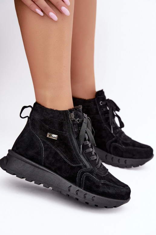 Gevoerde dames enkellaarsjes van faux suede zwart Alirella
