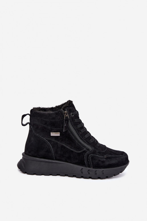 Bottines isolées pour femmes en simili daim couleur noire Alirella