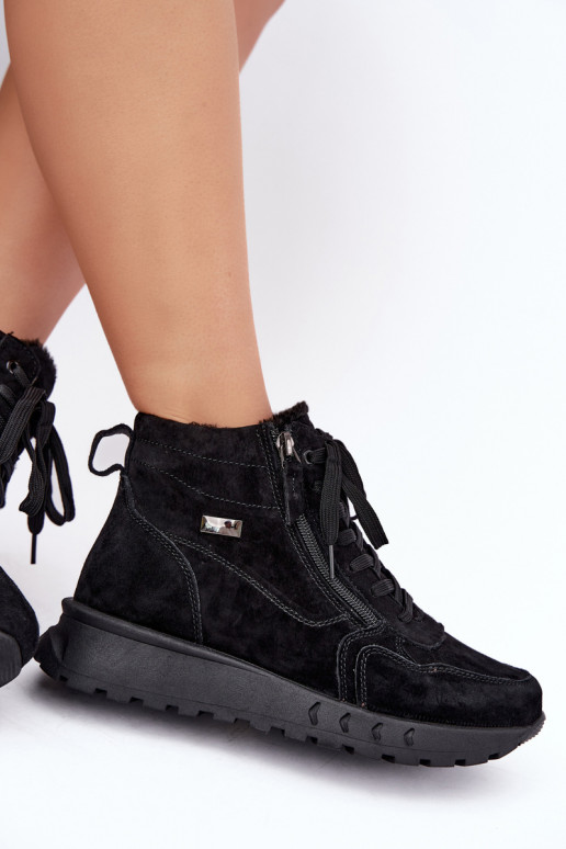 Bottines isolées pour femmes en simili daim couleur noire Alirella