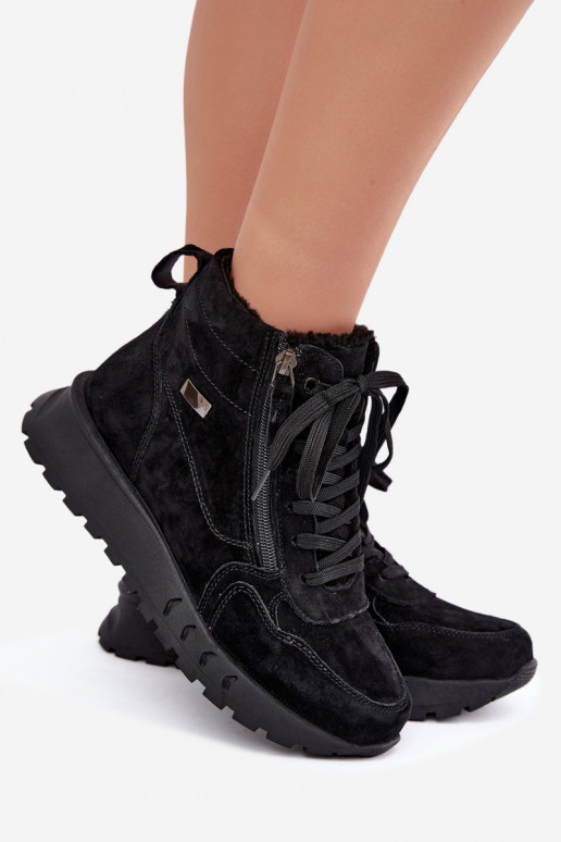 Bottines isolées pour femmes en simili daim couleur noire Alirella