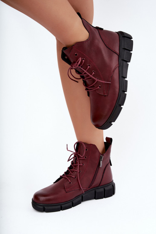 Bottines isolées en simili cuir couleur bordeaux Girelisse