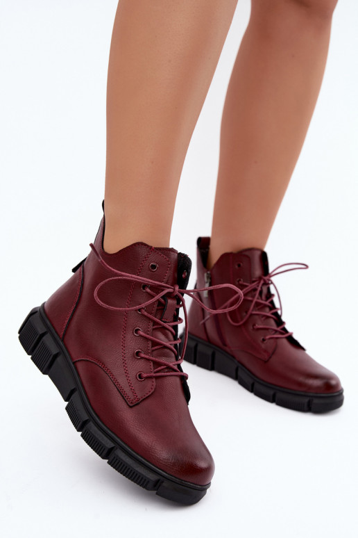 Bottines isolées en simili cuir couleur bordeaux Girelisse