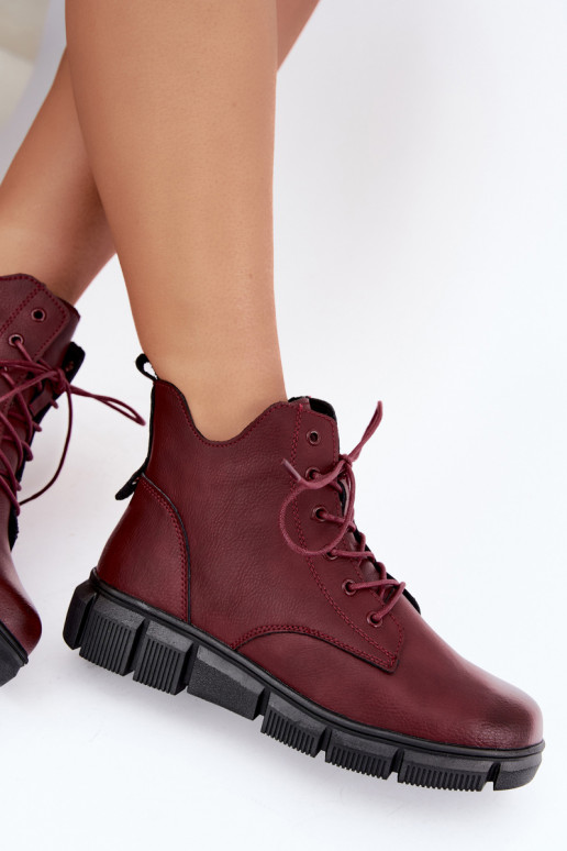 Bottines isolées en simili cuir couleur bordeaux Girelisse