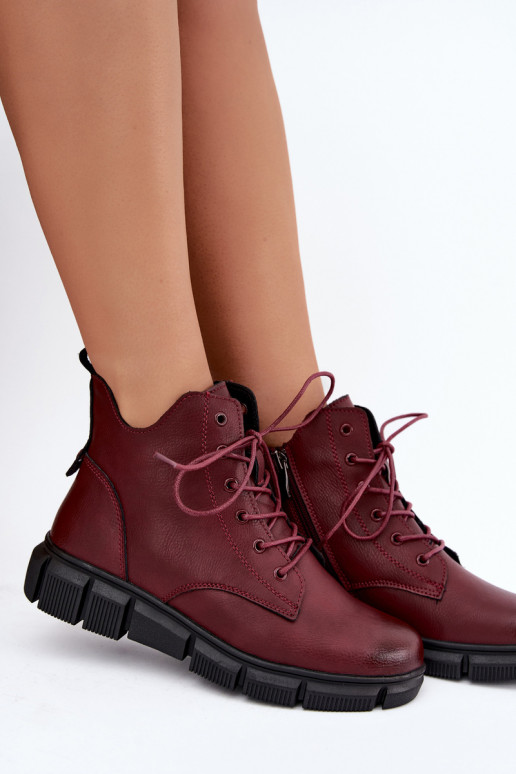Bottines isolées en simili cuir couleur bordeaux Girelisse