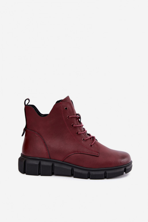 Bottines isolées en simili cuir couleur bordeaux Girelisse
