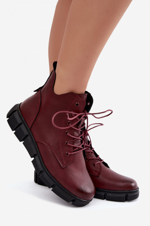 Bottines isolées en simili cuir couleur bordeaux Girelisse