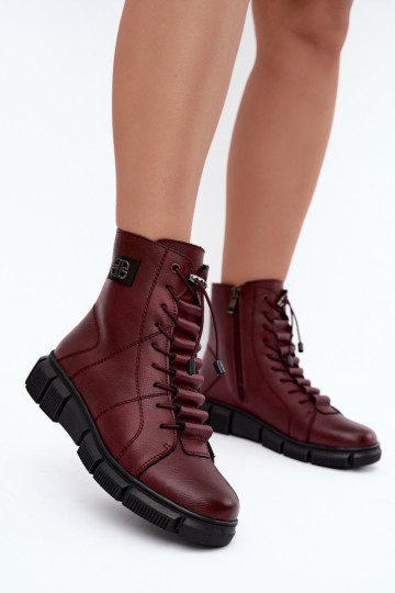 Bottines isolées pour femmes en simili cuir couleur bordeaux Savelia