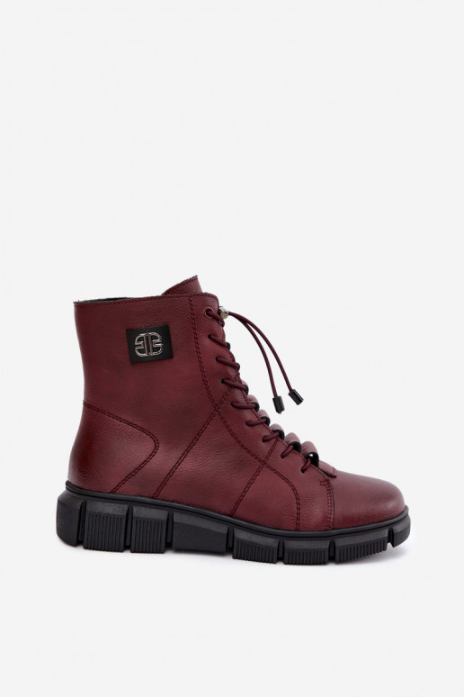 Bottines isolées pour femmes en simili cuir couleur bordeaux Savelia