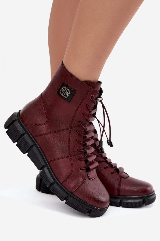 Bottines isolées pour femmes en simili cuir couleur bordeaux Savelia