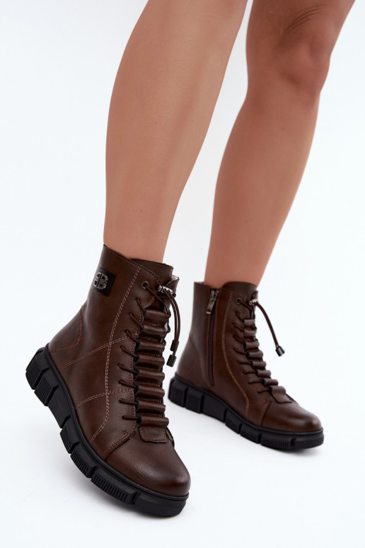 Bottines isolées pour femmes en simili cuir couleur chocolat Savelia