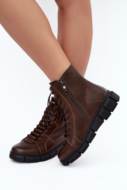 Bottines isolées pour femmes en simili cuir couleur chocolat Savelia