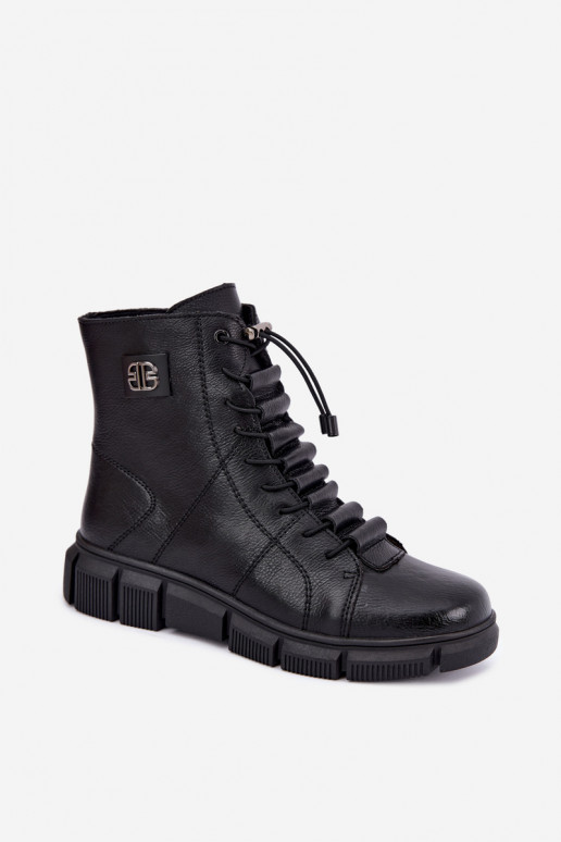 Bottines isolées pour femmes en simili cuir couleur noire Savelia