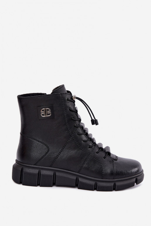 Wärmende Damenstiefeletten aus Kunstleder schwarz Savelia