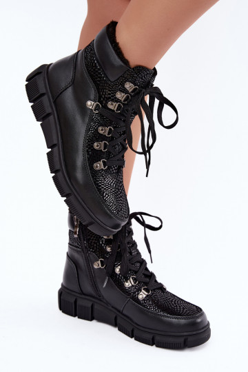 Bottines isolées pour femmes en simili cuir couleur noire INanelia