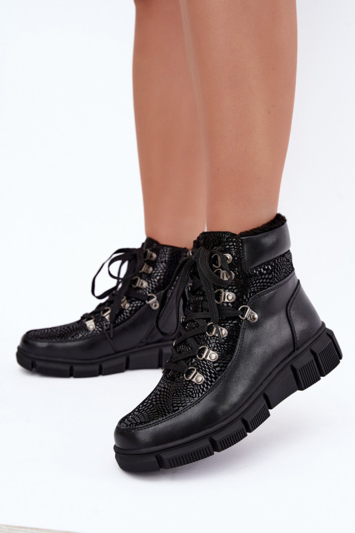 Bottines isolées pour femmes en simili cuir couleur noire INanelia