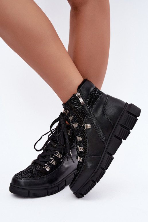 Bottines isolées pour femmes en simili cuir couleur noire INanelia