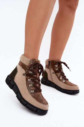 Bottines isolées pour femmes en simili daim couleur sable INanelia 2
