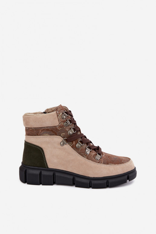 Gevoerde dames enkellaarsjes van faux suede zandkleur INanelia