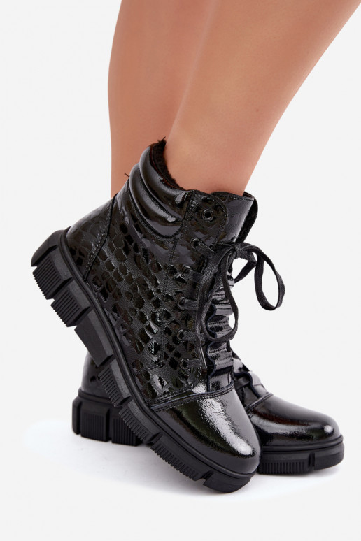 Bottines isolées pour femmes en simili cuir avec effet verni noir Canelia