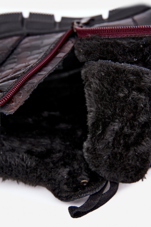 Bottines isolées pour femmes en simili cuir avec effet verni bordeaux Canelia