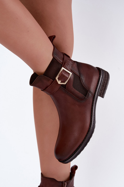 Bottines isolées pour femmes en simili cuir avec boucles Sergio Leone BT-43 marron