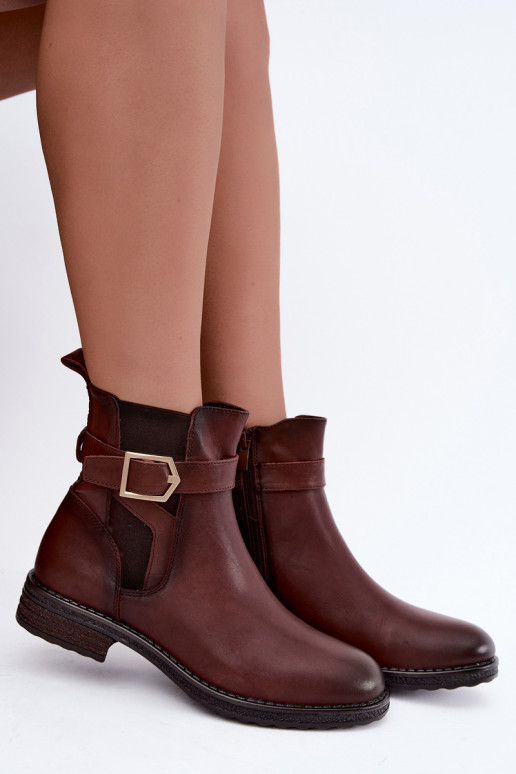 Bottines isolées pour femmes en simili cuir avec boucles Sergio Leone BT-43 marron