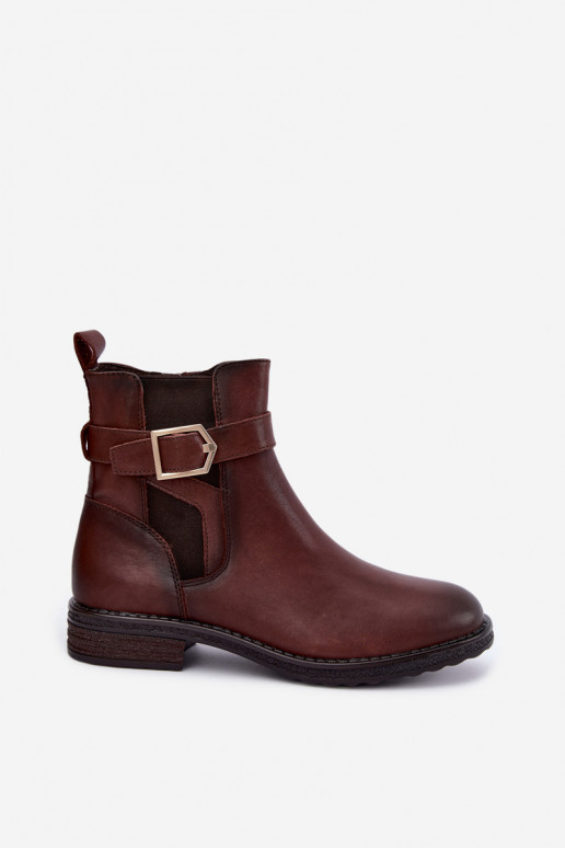 Bottines isolées pour femmes en simili cuir avec boucles Sergio Leone BT-43 marron