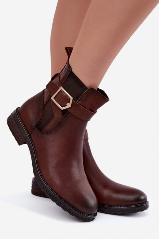 Bottines isolées pour femmes en simili cuir avec boucles Sergio Leone BT-43 marron