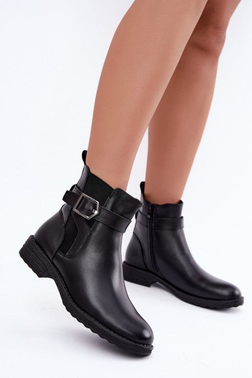 Bottines isolées pour femmes en simili cuir avec boucles Sergio Leone BT-43 noir