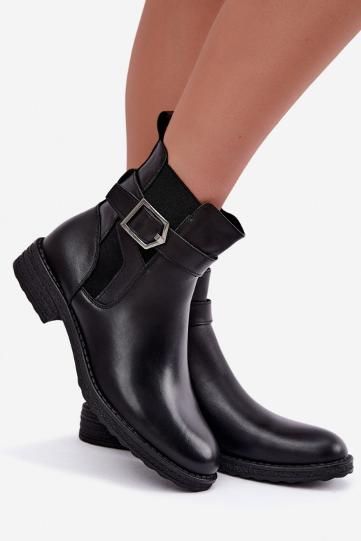 Bottines isolées pour femmes en simili cuir avec boucles Sergio Leone BT-43 noir