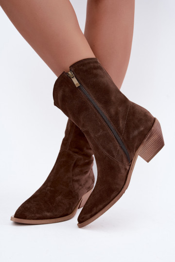 Bottes isolées en suède synthétique style cowboy Zazoo 4311 en couleur chocolat 2