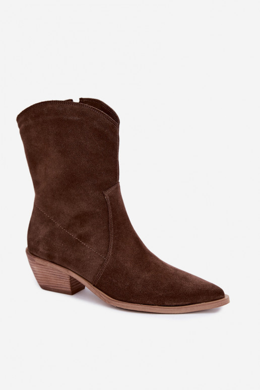 Faux suede cowboy stijl geïsoleerde laarzen Zazoo 4311 in chocolade kleur