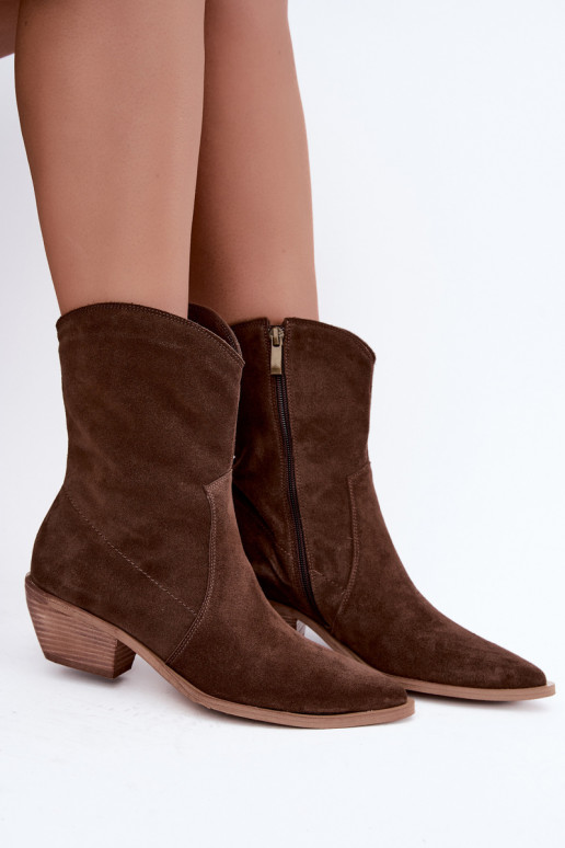 Faux suede cowboy stijl geïsoleerde laarzen Zazoo 4311 in chocolade kleur