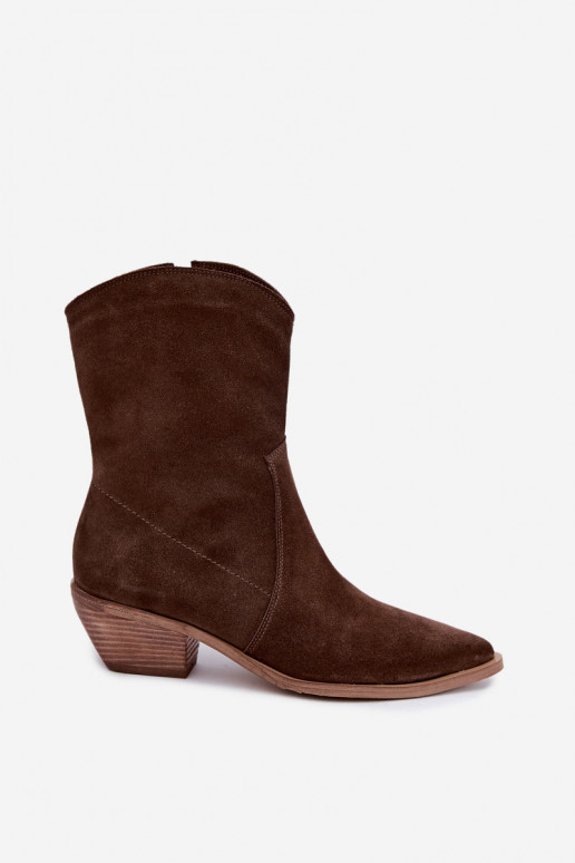 Bottes isolées en suède synthétique style cowboy Zazoo 4311 en couleur chocolat