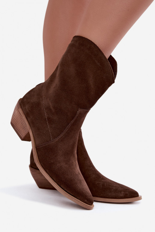 Bottes isolées en suède synthétique style cowboy Zazoo 4311 en couleur chocolat