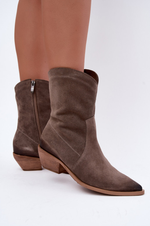 Faux-Suede Cowboy-Stil isolierte Stiefel Zazoo 4311 in Sandfarbe