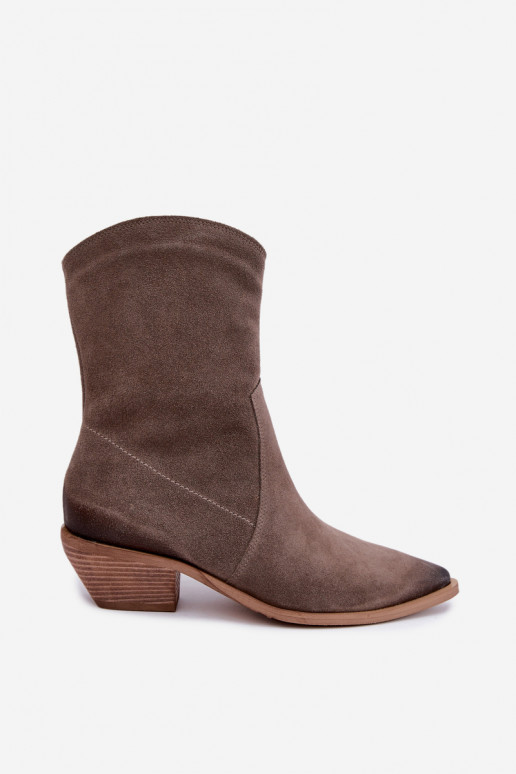 Faux suede cowboy stijl geïsoleerde laarzen Zazoo 4311 in zandkleur
